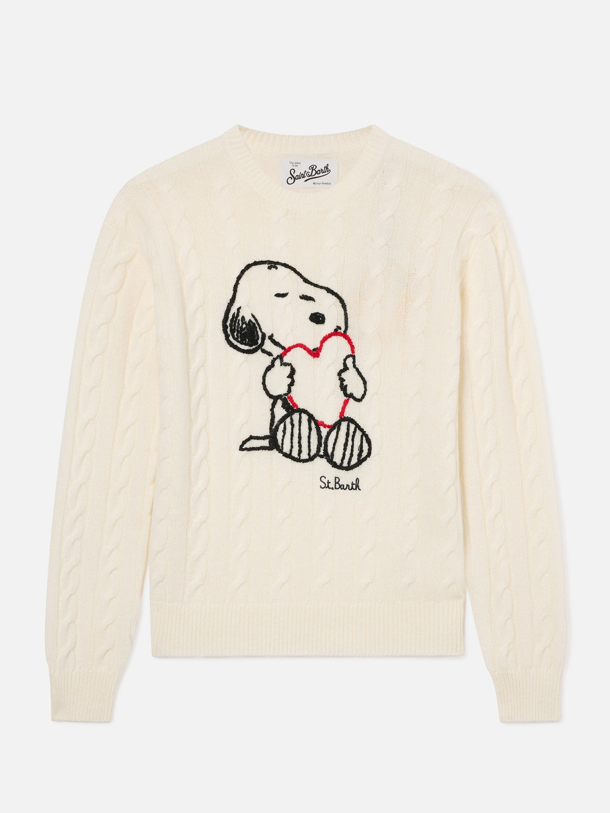 Off white New Queen wool and cashmere blend cable knit with Snoopy embroidery | Special edition