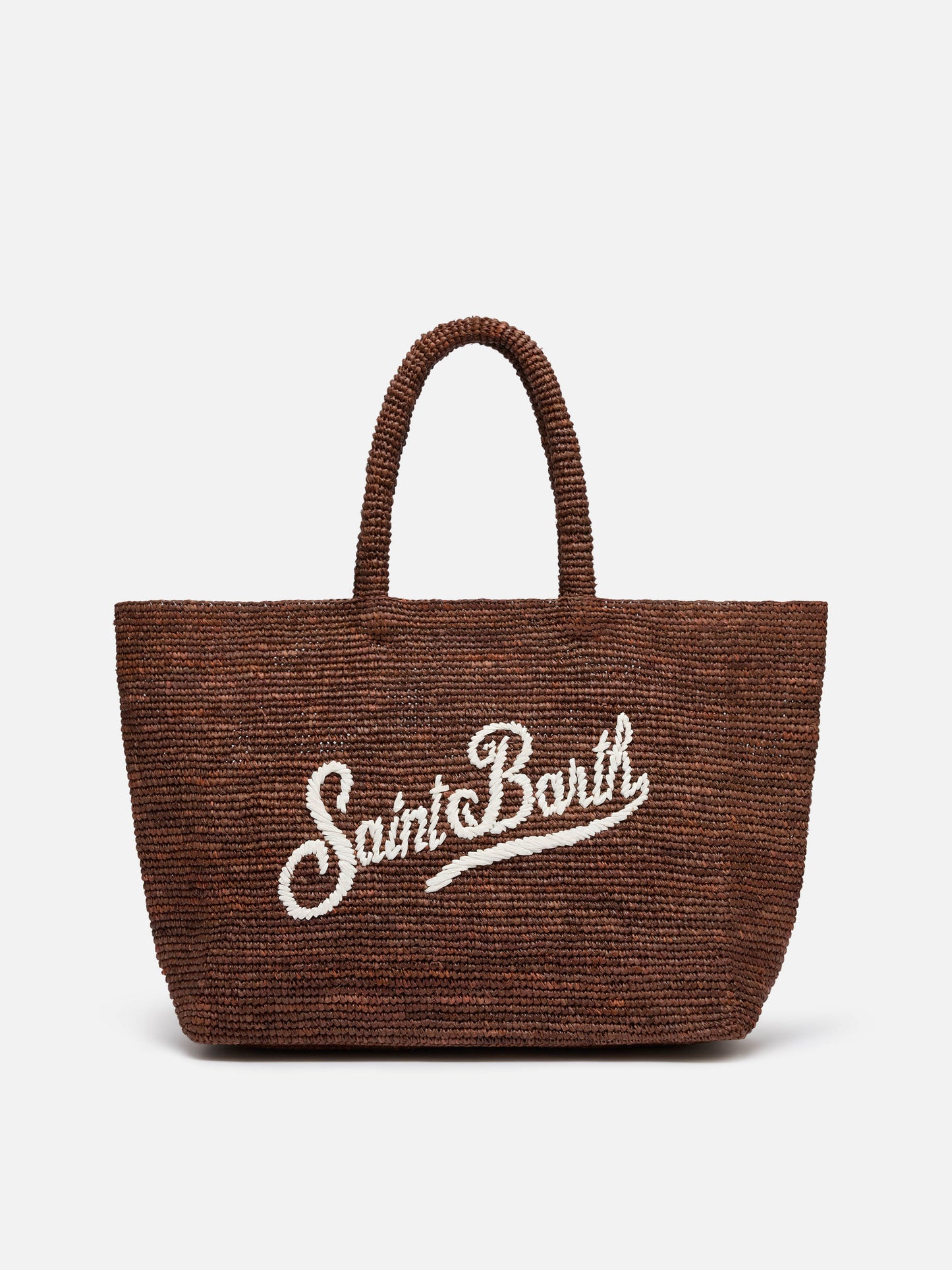 Braune Beach-Raffiatasche mit kontrastierendem gesticktem Logo 