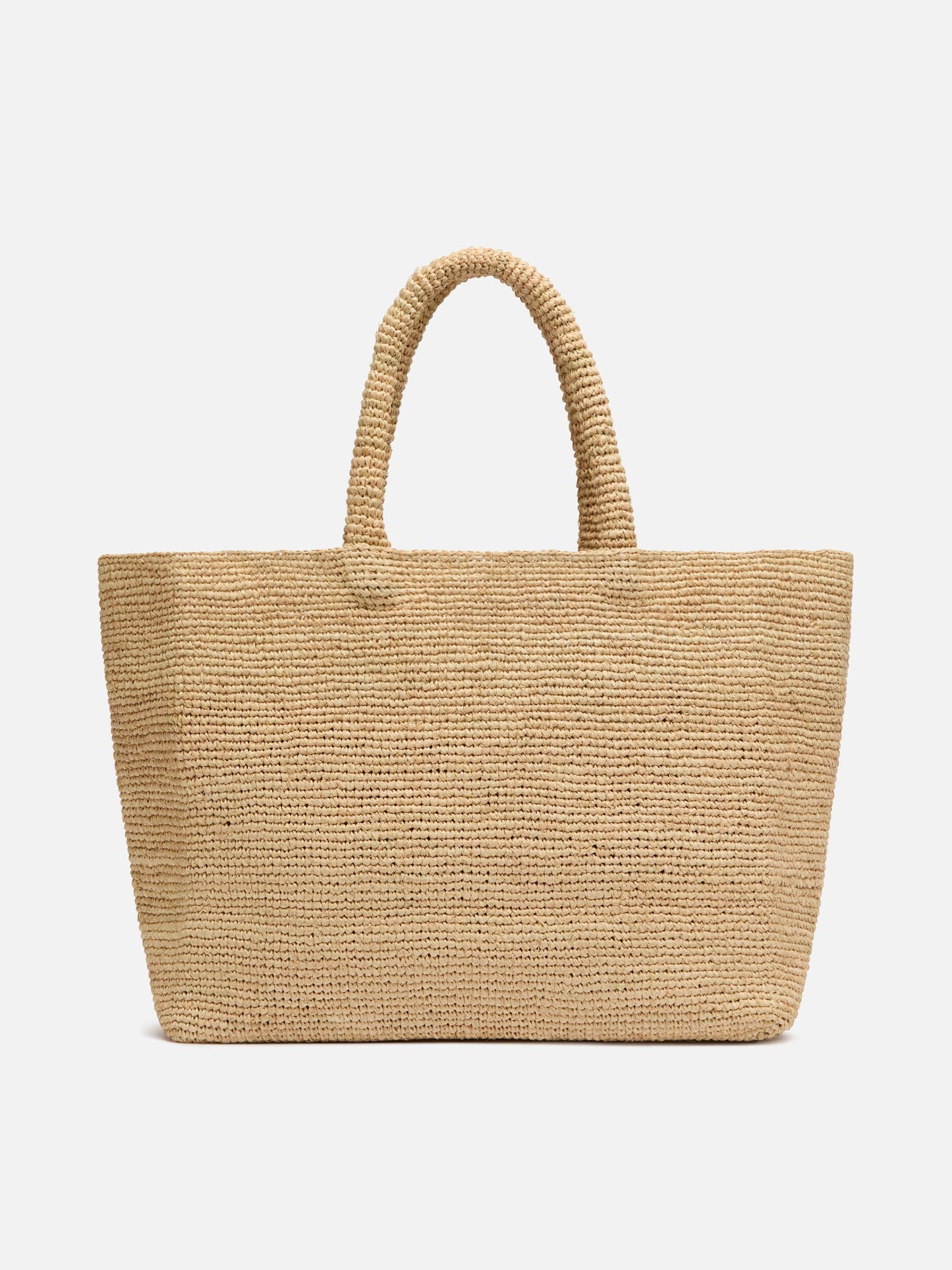Beige Strandtasche aus Raffiabast mit Baumwollbeutel und Mykonos-Stickerei