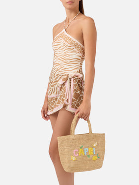 Mittelgroße Strandtasche aus Raffiabast mit Capri-Stickerei 