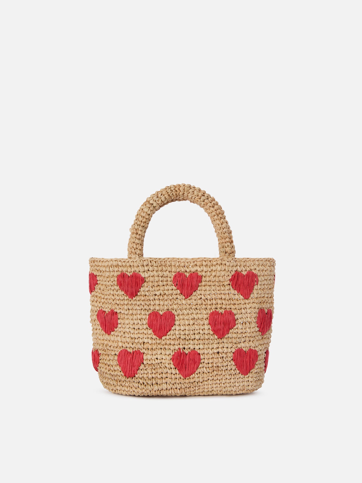 Beach mini raffia bag with embroidered hearts