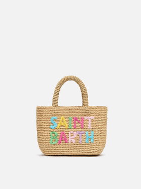 Rafia Mini Beach Bag beige con pochette interna in cotone