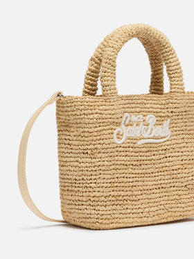 Beach mini raffia bag with embroidered logo