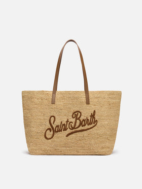 Raffia City Tasche mit Ledergriffen