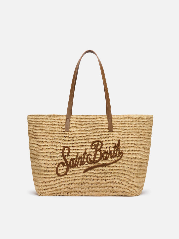 Raffia City bag with leather handles