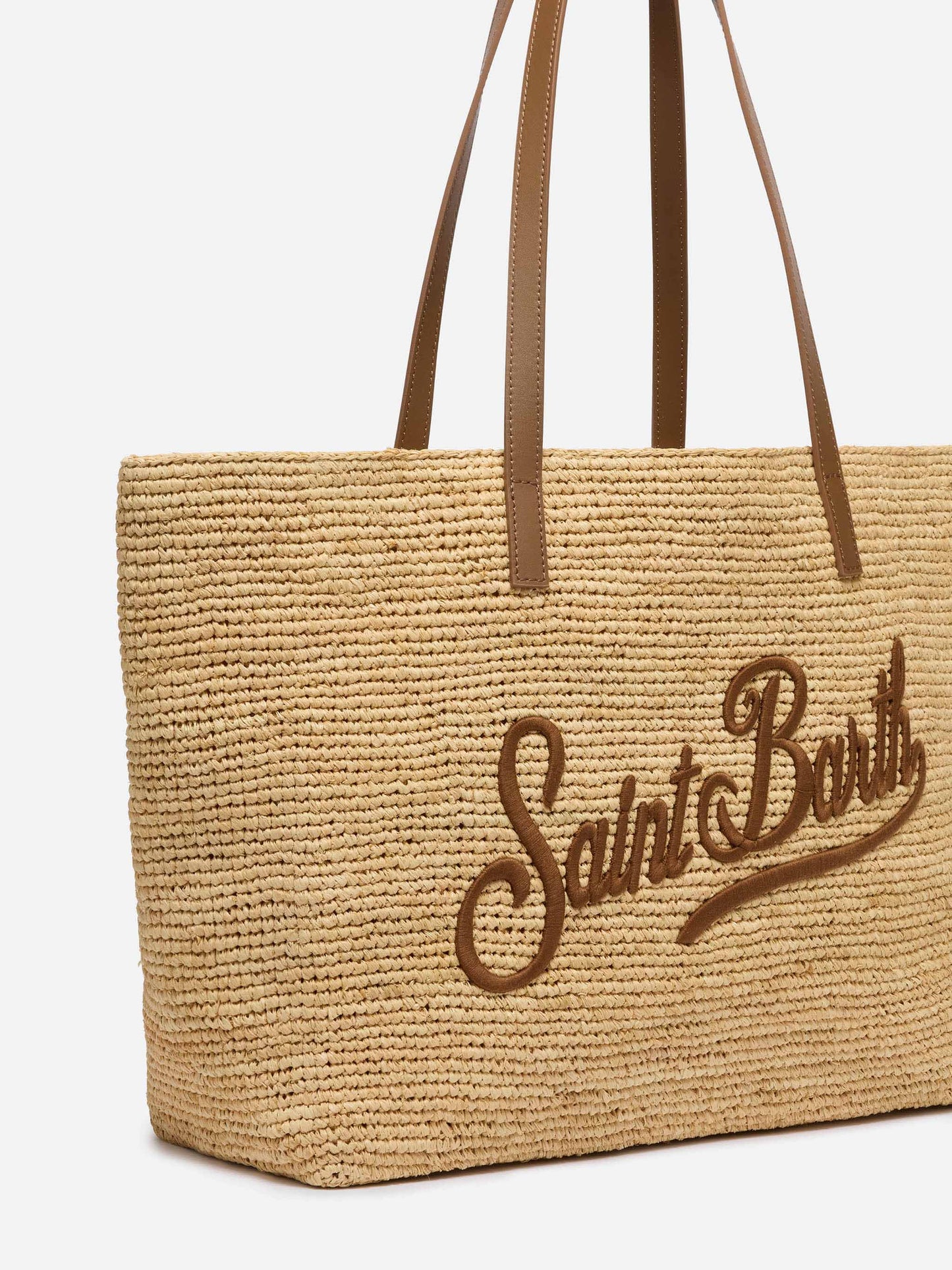 Raffia City Tasche mit Ledergriffen