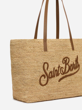 Raffia City Tasche mit Ledergriffen