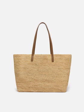 Raffia City Tasche mit Ledergriffen