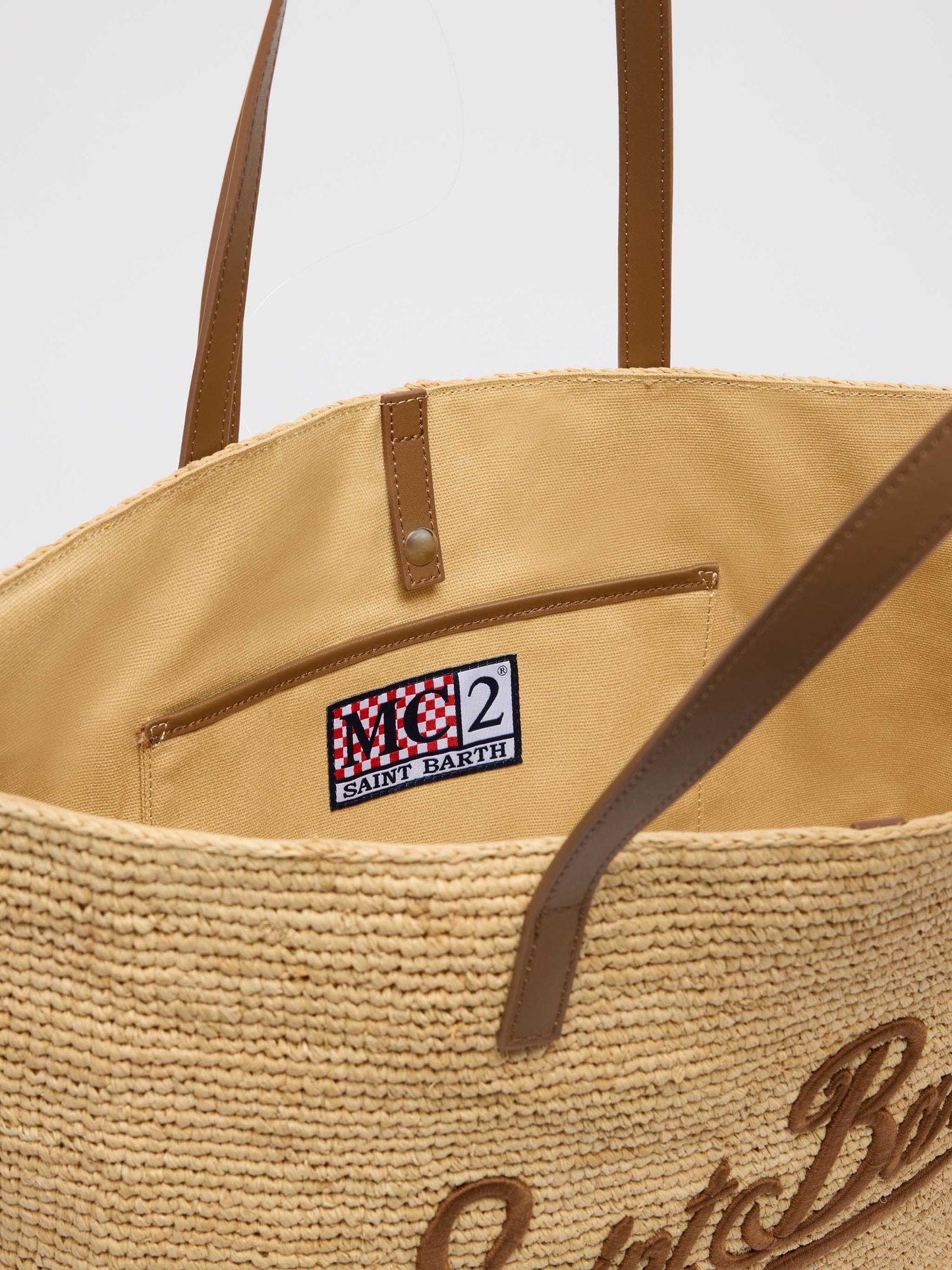 Raffia City Tasche mit Ledergriffen