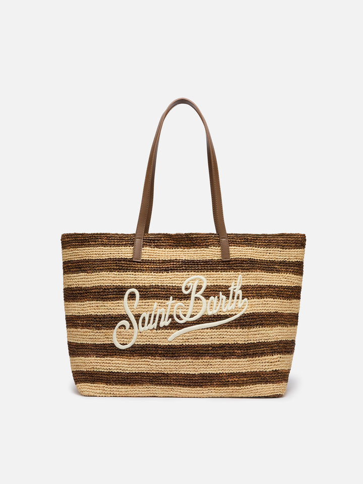 Rafia City Bag con stampa a righe marroni