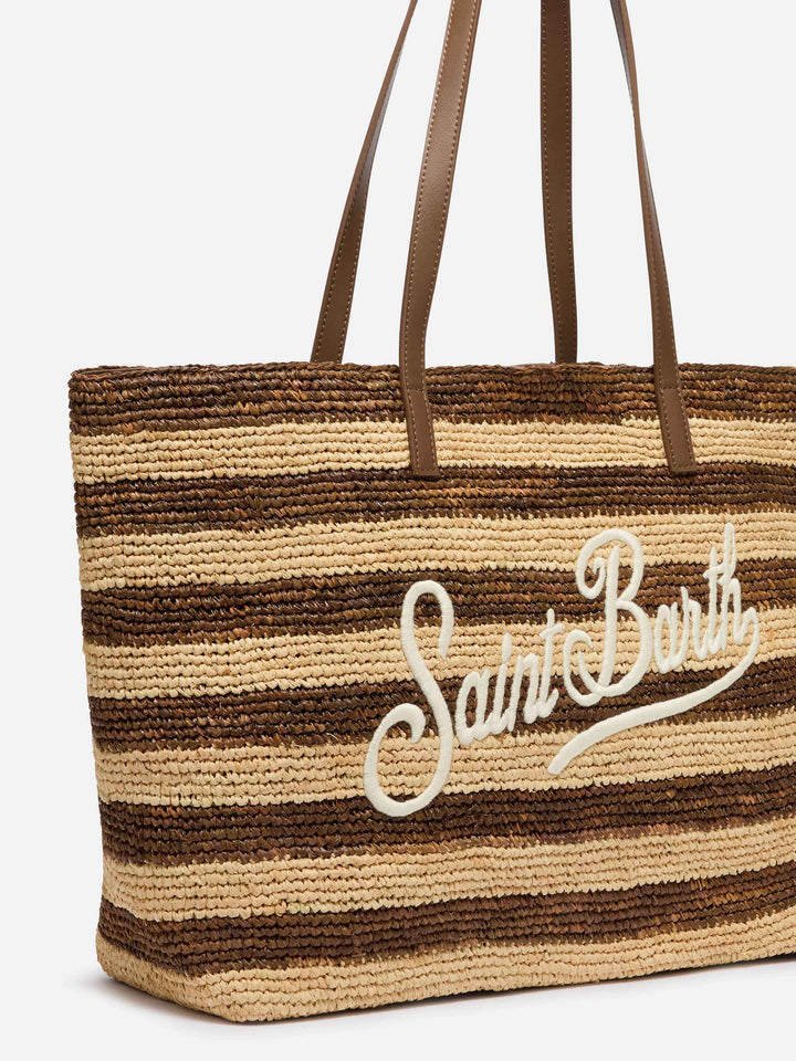 Rafia City Bag con stampa a righe marroni