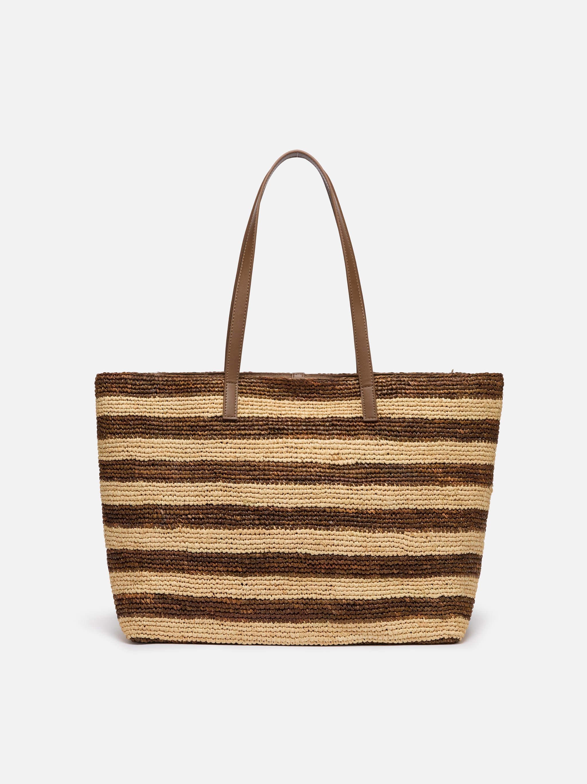 Raffia City bag with brown striped print – MC2 Saint Barth