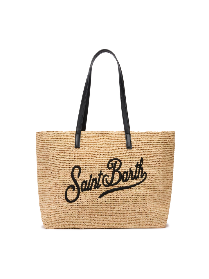 Beige Raffia City bag with Saint Barth embroidered logo - MC2 Saint Barth