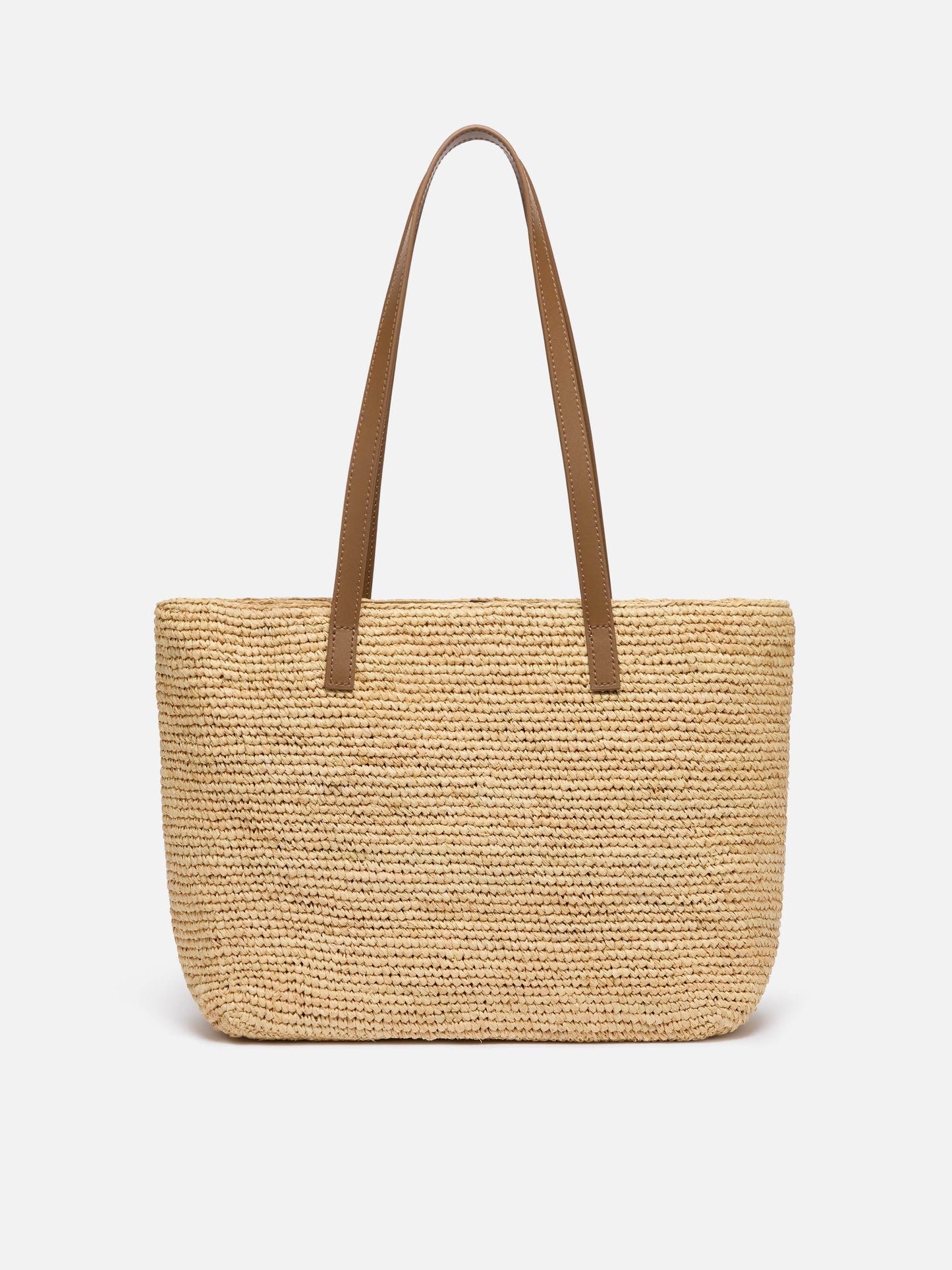 Beige Raffia City Mid bag with appliqué flowers