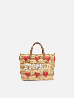 Rafia City Mini Bag beige con ricamo cuori