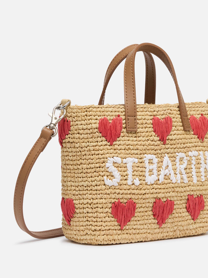 Rafia City Mini Bag beige con ricamo cuori