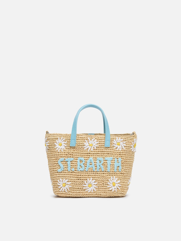 Rafia City Mini Bag beige con ricamo margherite
