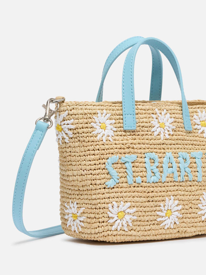Rafia City Mini Bag beige con ricamo margherite