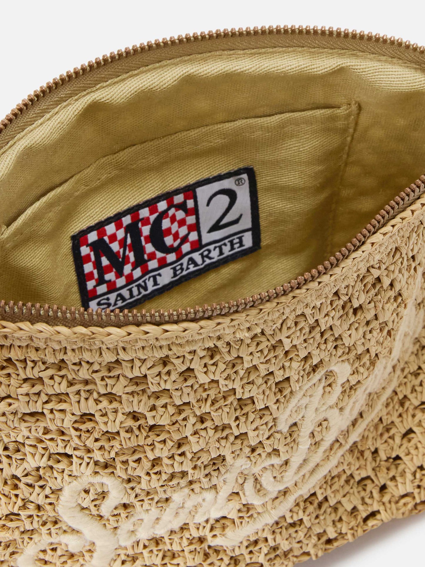 Natural Raffia pouch with embroidered logo