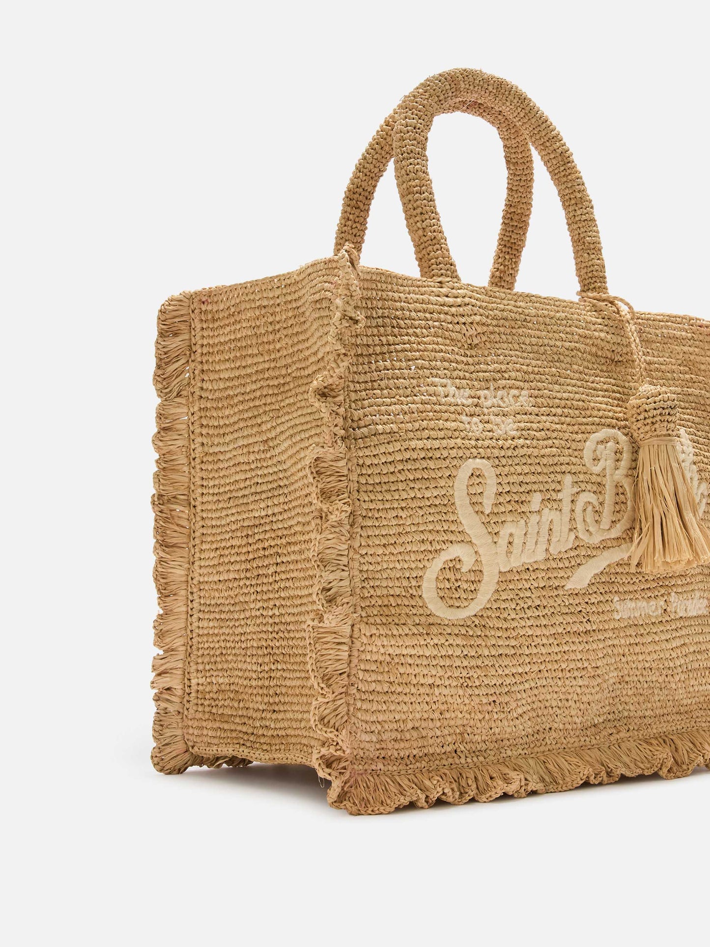 Volant medium raffia bag with embroidered logo