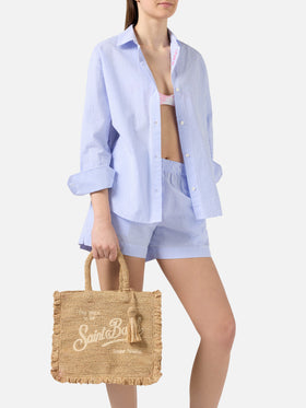 Volant medium raffia bag with embroidered logo