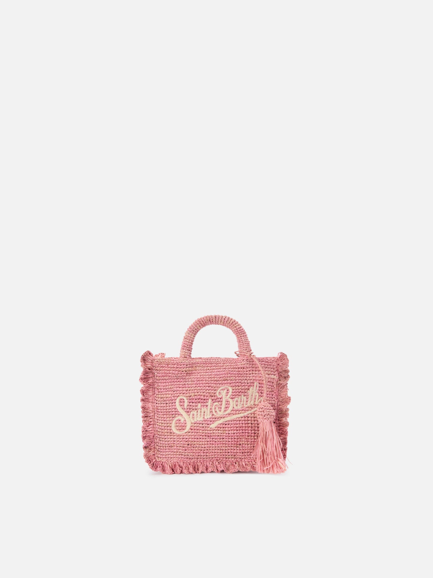 Pink Volant Mini raffia bag with embroidered logo