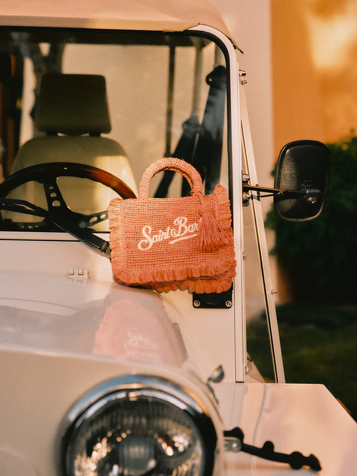 Mini sac en raphia Pink Volant avec logo brodé 