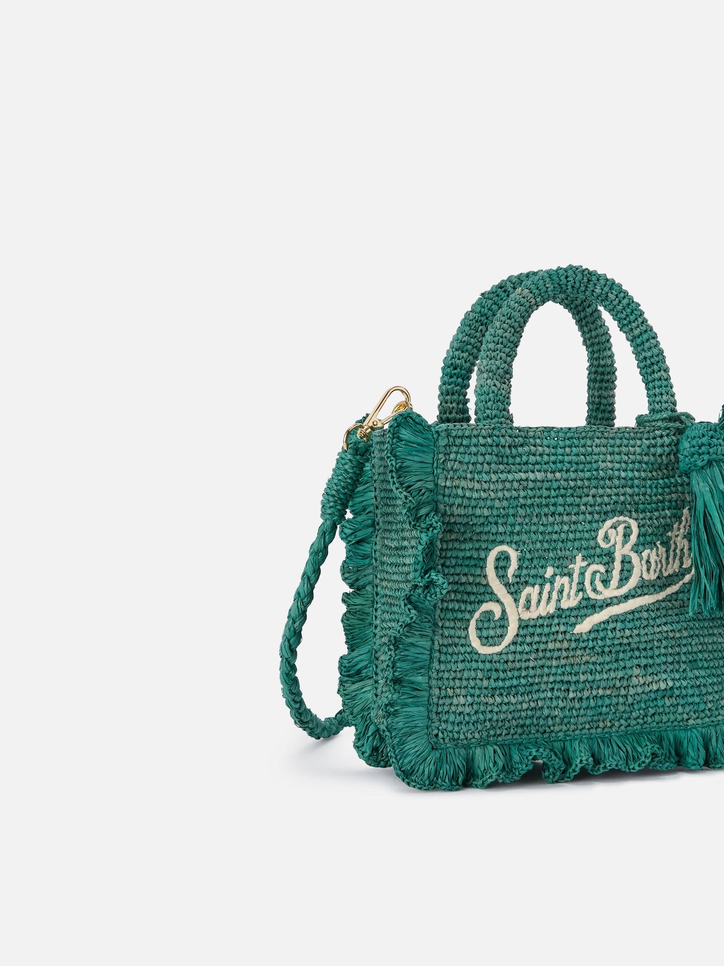 Light blue Volant Mini raffia bag with embroidered logo
