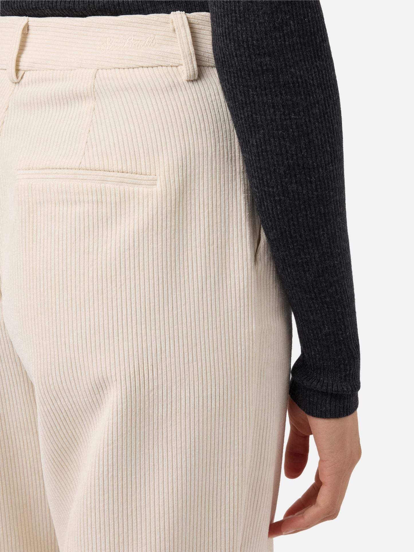 Rebella wide-leg trousers in corduroy cream white