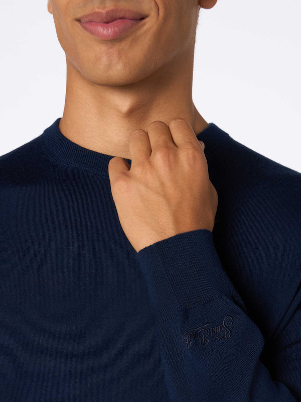 Maglione da uomo Regent blu navy in lana merino