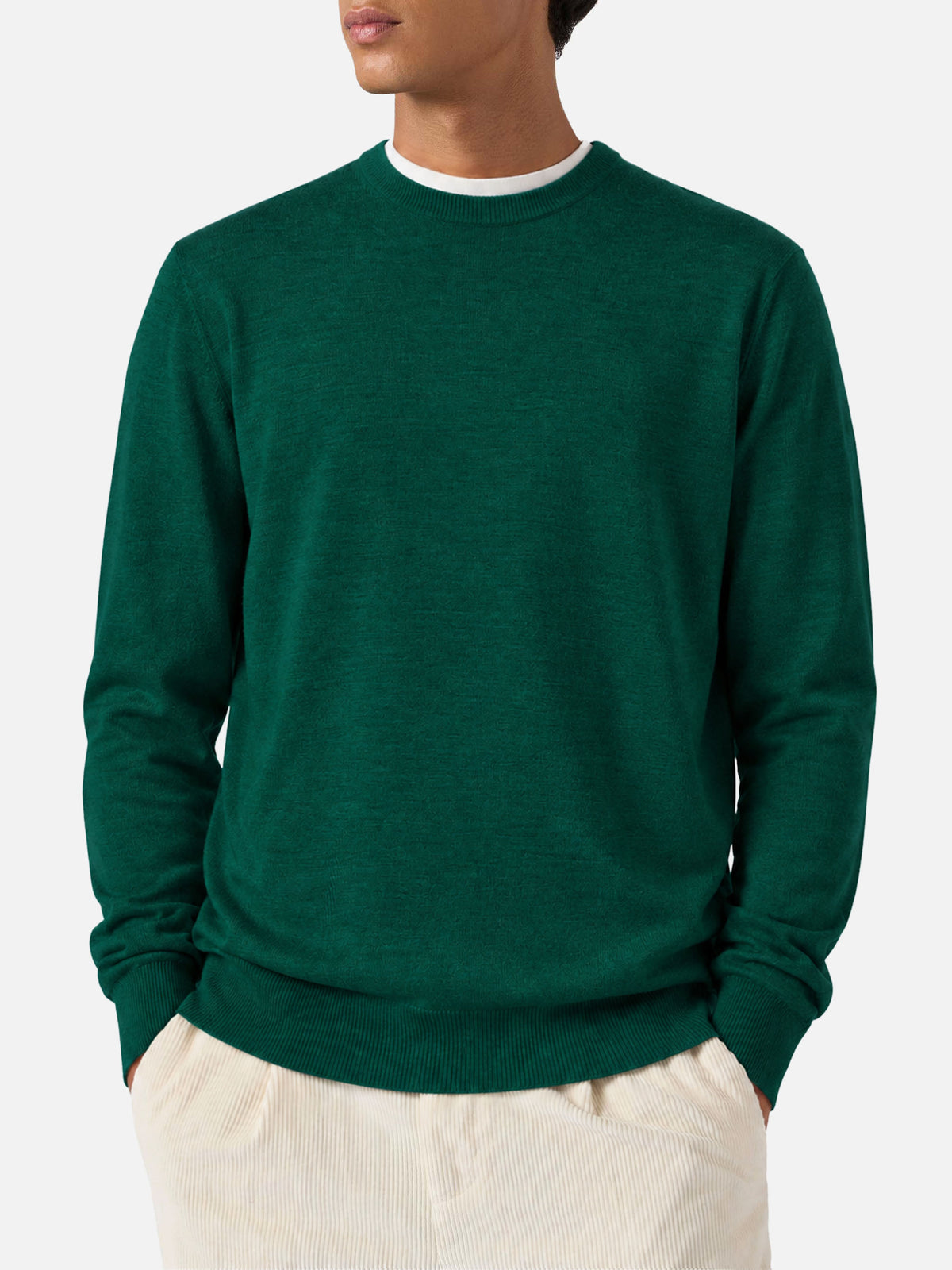 Crewneck-Pullover Regent in British Green MERINO WOOL 
