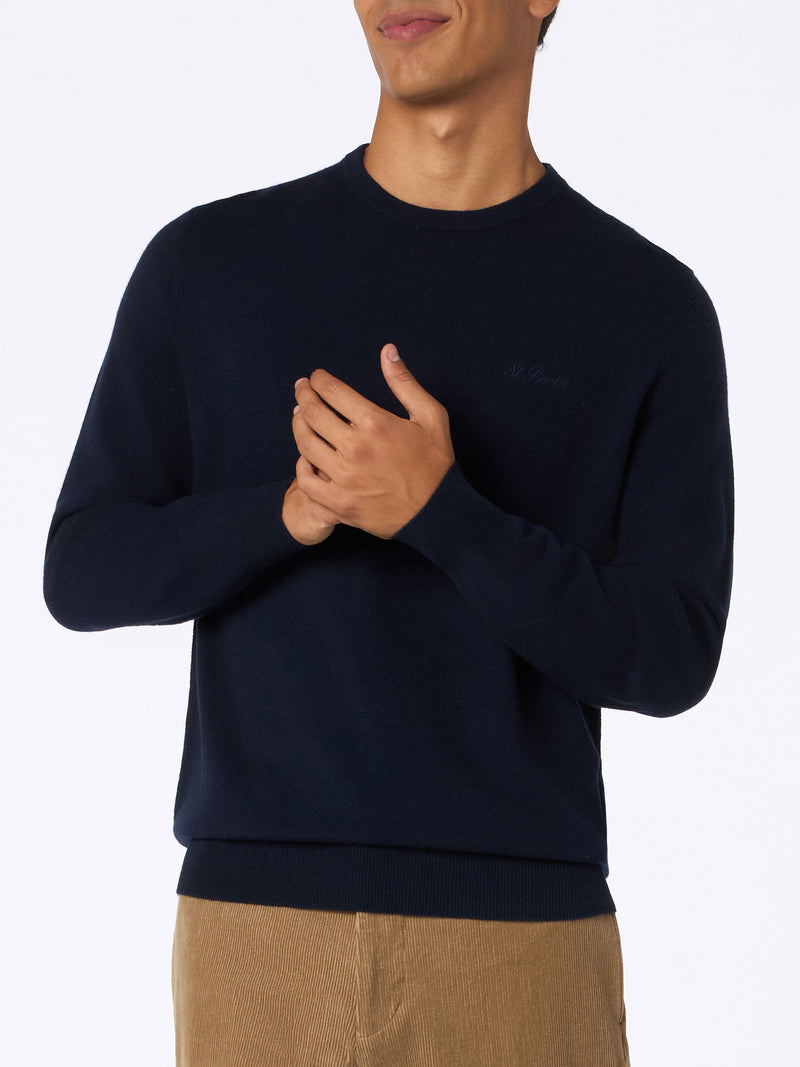 Maglione girocollo in misto cashmere blu navy da uomo Regent