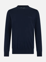 Maglione girocollo in misto cashmere blu navy da uomo Regent