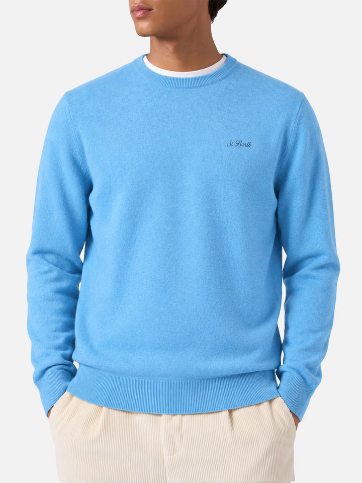 Suéter de cuello redondo Regent en azul empolvado BLENDED CASHMERE 