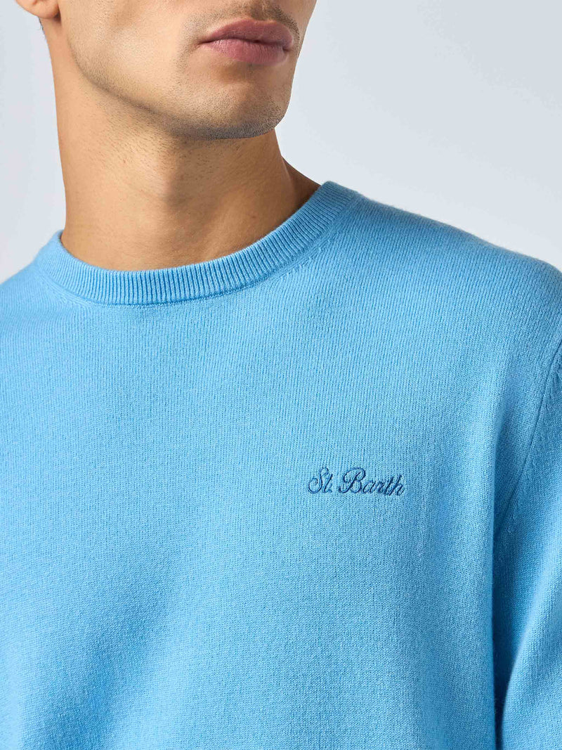 Man dusty blue blended cashmere crewneck sweater Regent