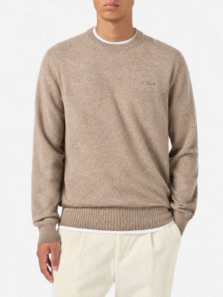 Suéter de cuello redondo Regent en kaki STRETCH ALPACA 