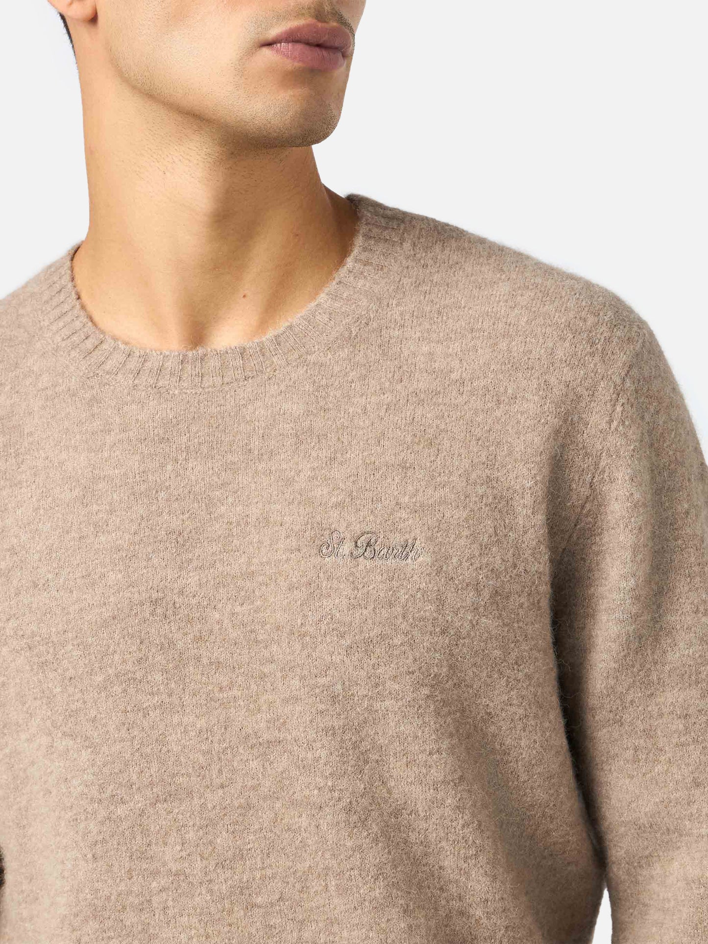 Crewneck sweater Regent in kaki STRETCH ALPACA