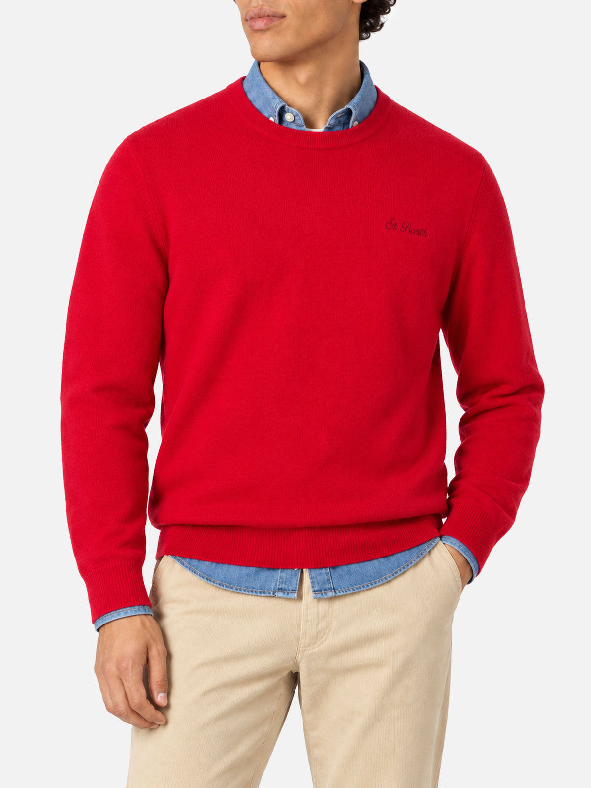 Crewneck-Pullover Regent in Rot aus BLENDED CASHMERE 