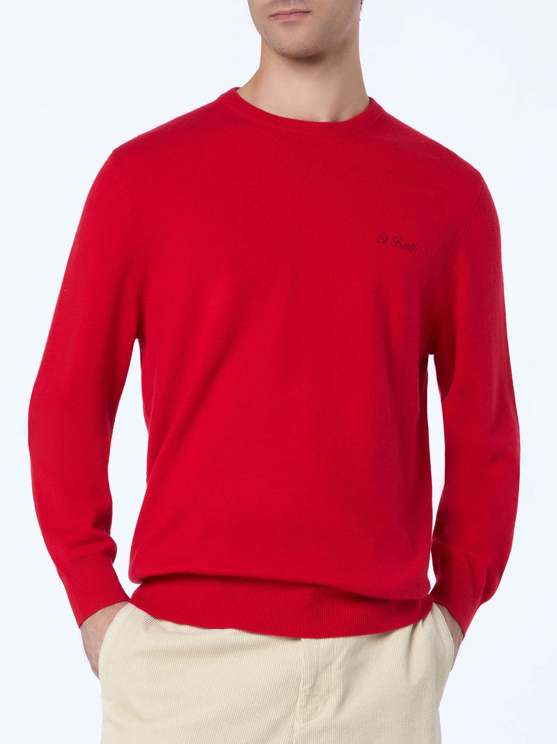 Maglione girocollo in misto cashmere rosso da uomo Regent