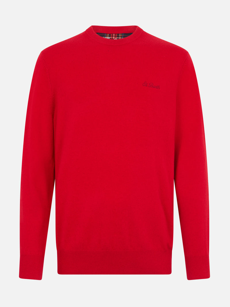 Maglione girocollo in misto cashmere rosso da uomo Regent