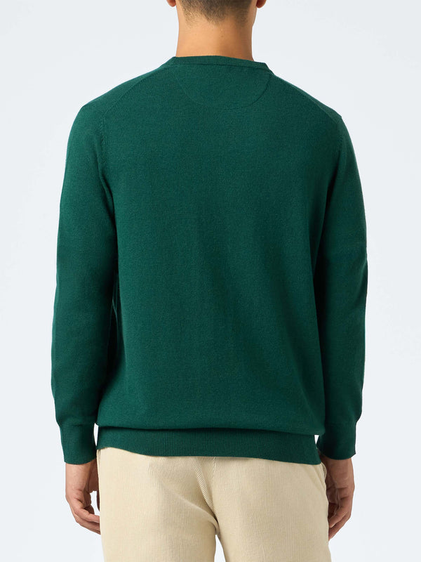 Maglione girocollo in misto cashmere verde inglese da uomo Regent