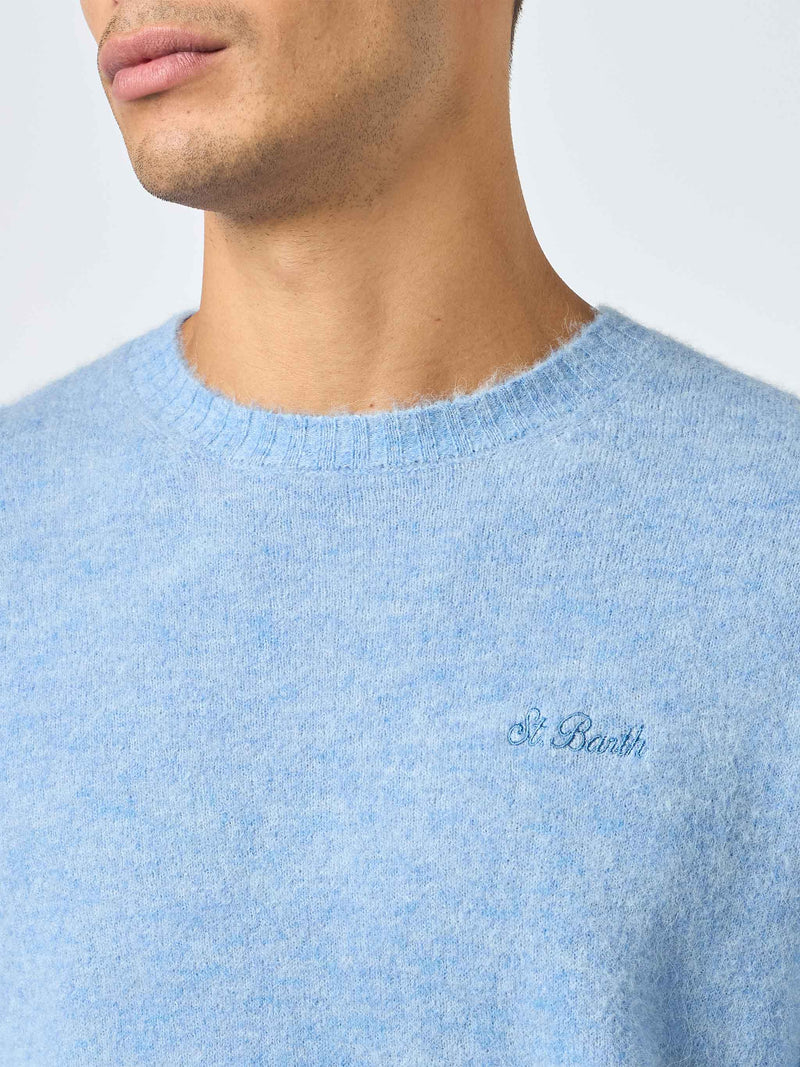 Maglione girocollo elasticizzato azzurro chiaro da uomo Regent