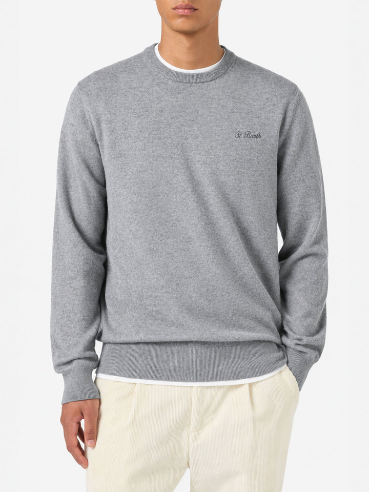 Jersey de cuello redondo Regent en gris mélange BLENDED CASHMERE 