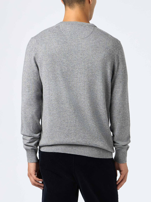 Man mélange grey blended cashmere crewneck sweater Regent