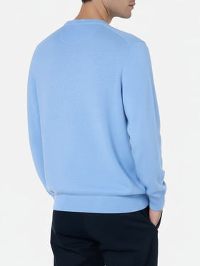 Man light blue blended cashmere crewneck sweater Regent