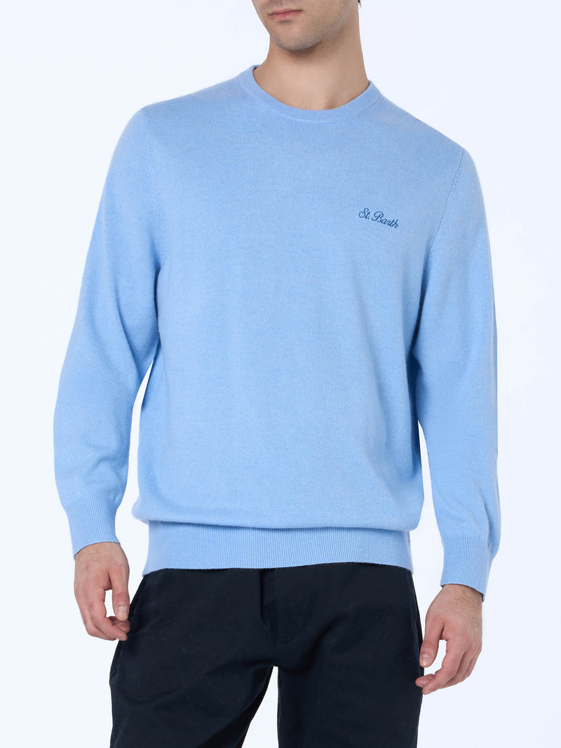 Man light blue blended cashmere crewneck sweater Regent