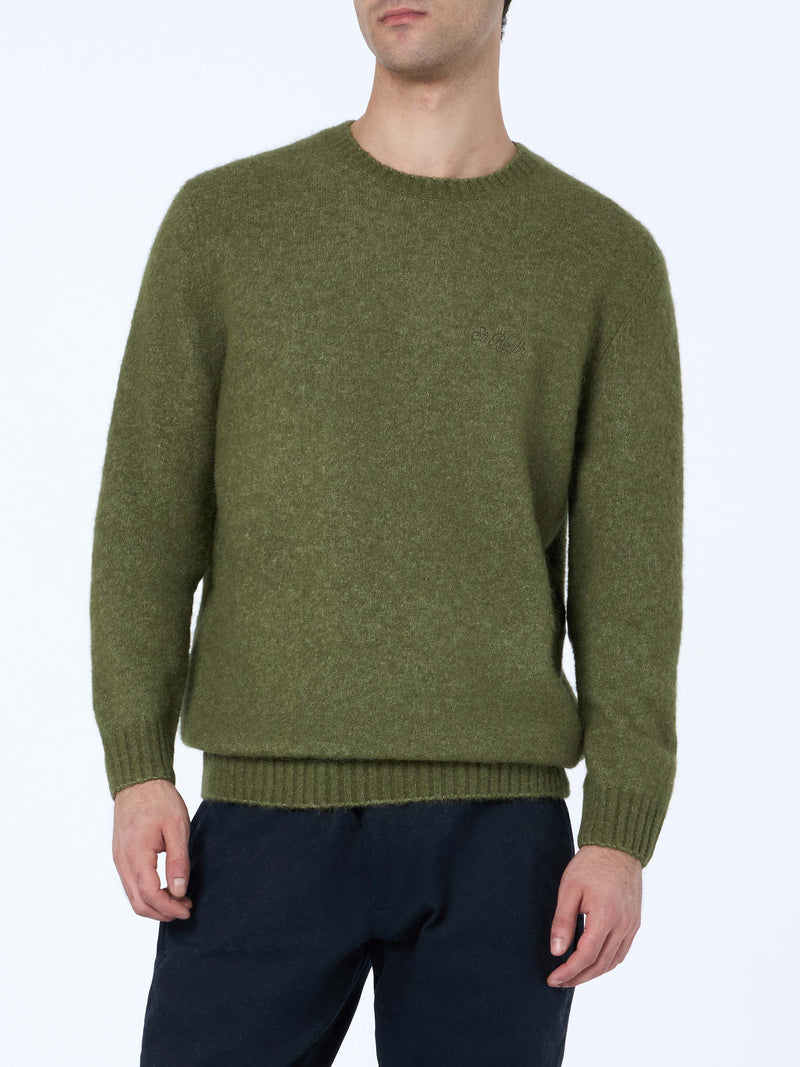 Man military green crewneck stretch sweater Regent