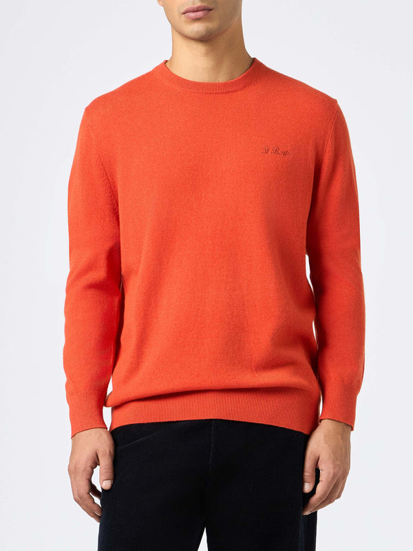 Maglione girocollo in misto cashmere arancione da uomo Regent