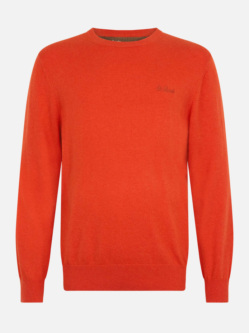 Maglione girocollo in misto cashmere arancione da uomo Regent