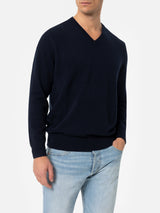 Man navy blue V neck cashmere blend sweater Regent